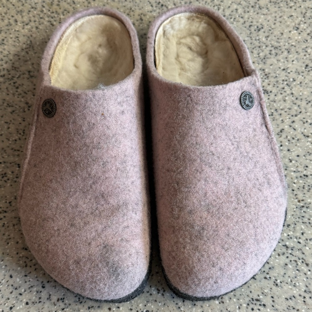 Birkenstock Pink Italian wool upper shearling footbed boho slipper clog.Size 38